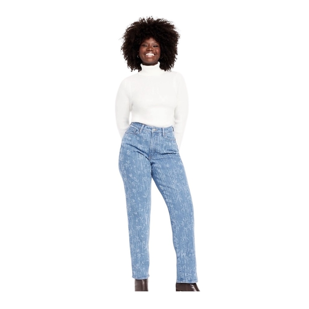 Old Navy High Rise Straight Leg Jeans Blue Pattern Wash Size 10 New In Package